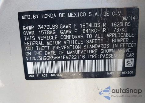 2015 Honda Fit Ex/Ex-L из США, поврежденный, VIN 3HGGK5H81FM722116